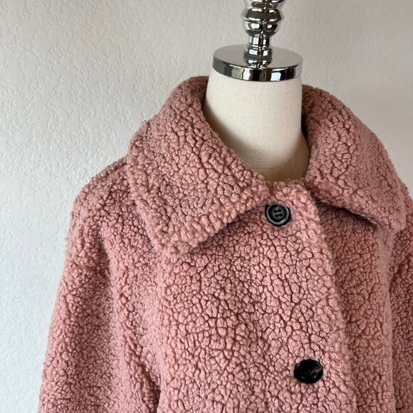 NWOT Ann Taylor Pink Button Up Teddy Coat size Large Sherpa Preppy - Picture 3 of 11